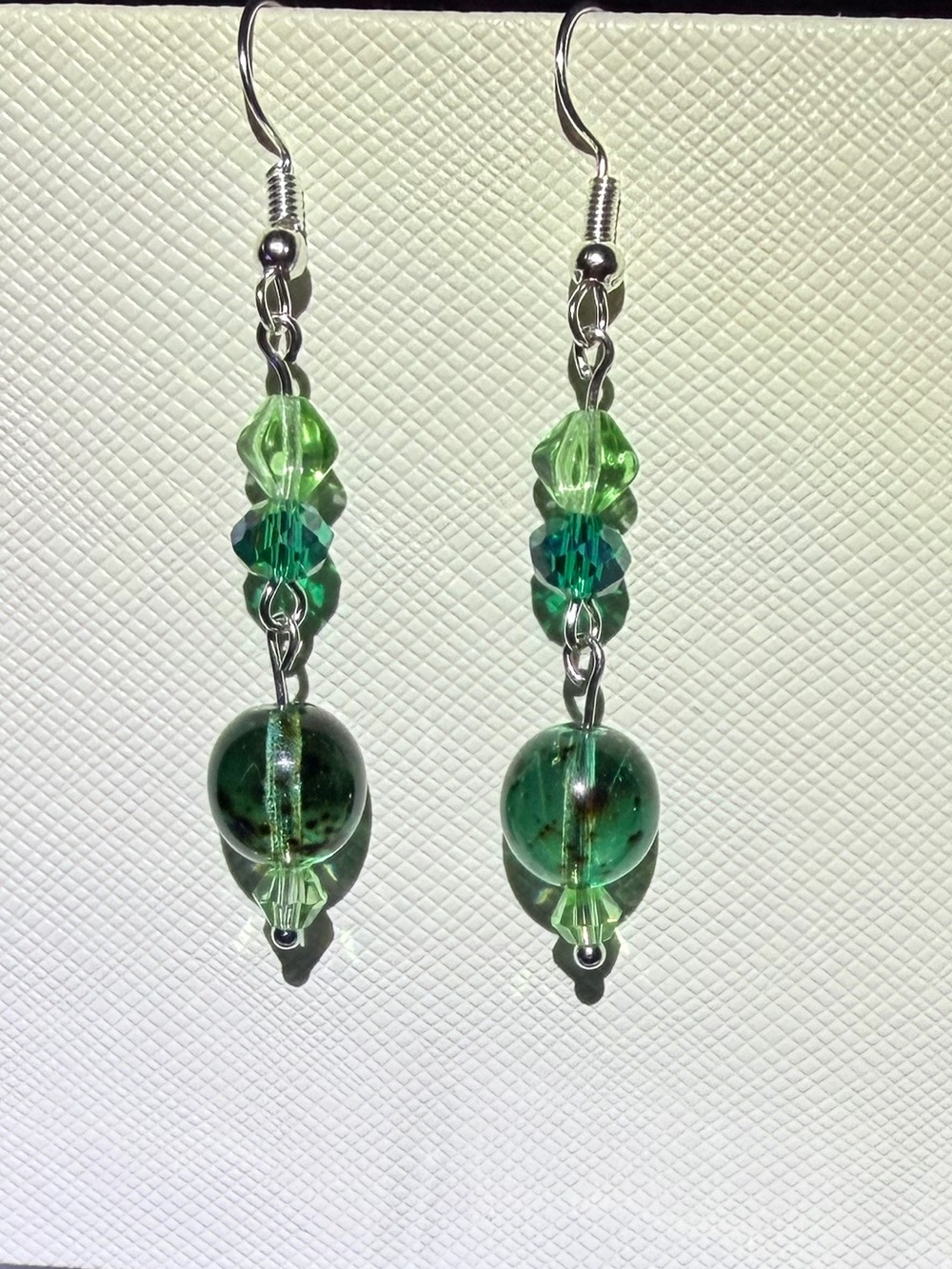 ✨Handmade✨ Green Glass Bead Drop Earrings with Sterling Silver Hooks